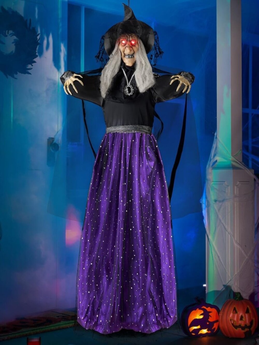 47” Animated Witch Halloween Decorations Outdoor Indoor, Scary Halloween Animatr